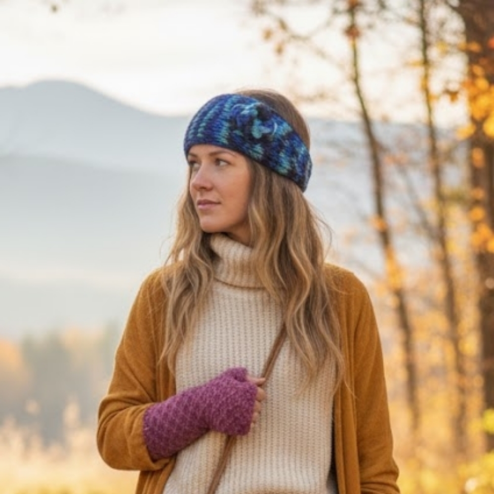 Ark Imports Blue Stripe Wool Ear Warmer Headband O/S